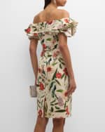 Image 4 of 6: Rickie Freeman for Teri Jon Floral-Print Off-Shoulder Stretch Cotton Dress