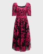Image 1 of 6: Rickie Freeman for Teri Jon Floral-Embroidered Tulle Midi Dress