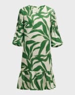 Image 1 of 6: Rickie Freeman for Teri Jon Leaf-Print Ruffle Linen Dress
