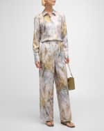 Image 7 of 7: Lafayette 148 New York Scottie Fern-Print Button-Down Silk Blouse