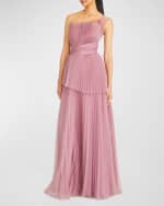 Image 4 of 5: Theia Delphine Pleated Organza A-Line Gown
