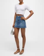 Image 5 of 6: Alice + Olivia Joss Buckle Back Denim Mini Skirt