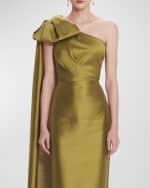 Image 3 of 3: Marchesa Notte One-Shoulder Draped Column Midi Dress