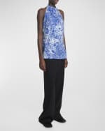 Image 2 of 5: Proenza Schouler Theda Printed Crepe De Chine Cowl-Neck Halter Top