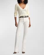 Image 2 of 6: Ralph Lauren Collection V-Neck Silk Cable Knit Sweater