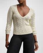 Image 4 of 6: Ralph Lauren Collection V-Neck Silk Cable Knit Sweater