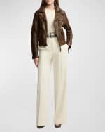 Image 2 of 5: Ralph Lauren Collection Andrea Studded Leather Distressed Moto Jacket
