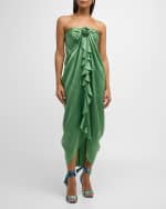 Image 2 of 6: Cinq a Sept Meredith Strapless Silk Ruffled Midi Dress