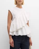 Image 2 of 6: Cinq a Sept Micki Asymmetric Ruffle Sleeveless Cotton Top