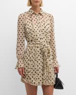 Image 5 of 6: Cinq a Sept Estelle Ruffled Polka-Dot Mini Shirtdress