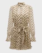 Image 1 of 6: Cinq a Sept Estelle Ruffled Polka-Dot Mini Shirtdress