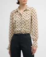 Image 2 of 6: Cinq a Sept Estelle Ruffled Polka-Dot Button-Front Top