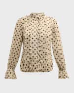 Image 1 of 6: Cinq a Sept Estelle Ruffled Polka-Dot Button-Front Top