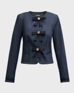Image 1 of 6: Cinq a Sept Taya Bow-Embellished Topstitched Denim Crop Jacket