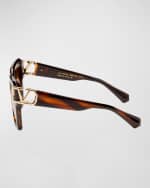 Image 2 of 3: Valentino Garavani V-Uno Acetate Rectangle Sunglasses