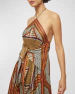 Image 4 of 4: MISA Los Angeles Raban Scarf-Print Tie-Waist Long Halter Dress