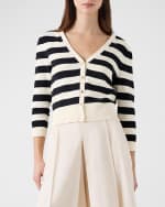 Image 3 of 5: LK Bennett Bells Striped Button-Down Cardigan