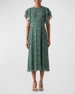 Image 2 of 4: LK Bennett Agnes Flutter-Sleeve Georgette Midi Dress
