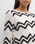 Image 6 of 6: Misook Contrast Chevron Pointelle Soft Knit Tunic