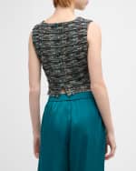 Image 5 of 6: Misook Cropped Fringe-Trim Tweed Knit Tank