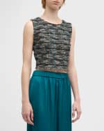 Image 3 of 6: Misook Cropped Fringe-Trim Tweed Knit Tank