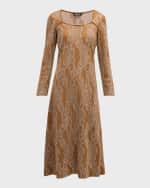 Image 1 of 6: Misook Ribbed Floral Jacquard Knit Midi Dress