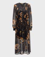 Image 1 of 6: Misook Smocked Floral-Print Chiffon Midi Dress