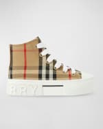 Image 7 of 8: Burberry Kid's Mini Jack Check High-Top Sneakers, Kids