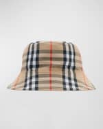 Image 5 of 5: Burberry Kid's Check-Lined Reversible Bucket Hat, Size S-M