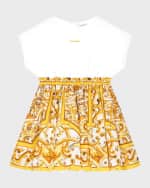 Image 3 of 4: Dolce&Gabbana Girl's Logo-Print Maiollica-Print Combo Dress, Size 4-6