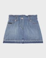 Image 3 of 4: Dolce&Gabbana Girl's Logo-Plaque Paperbag Denim Skirt, Size 4-6