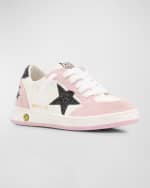 Image 9 of 10: Golden Goose Girl's Ballstar Leather Glitter Sneakers, Baby/Toddlers