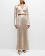 Image 5 of 6: SIMKHAI Numi Metallic Sequin Long Pencil Skirt