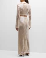 Image 3 of 6: SIMKHAI Numi Metallic Sequin Long Pencil Skirt