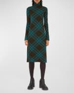Image 2 of 5: Burberry Turtleneck Check Knit Midi Sweater Dress