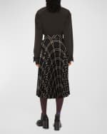 Image 3 of 5: Burberry Pleated Check Midi Skirt with Slit