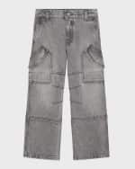 Image 4 of 5: Versace Boy's Washed Grey Cargo Pants, Size 4-6