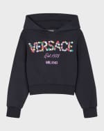 Image 4 of 5: Versace Girl's Floral Logo-Print Hoodie, Size 4-6