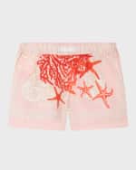Image 4 of 5: Versace Boy's Starfish-Print Barocco-Trim Shorts, Size 4-6