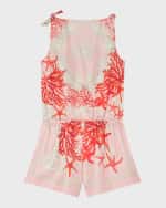 Image 4 of 5: Versace Girl's Barocco-Trim Silk Romper, Size 4-6