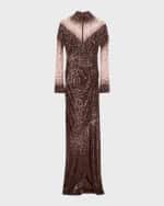 Image 1 of 6: Pamella Roland Illusion Tulle Sequin Gown with Oversized Crystals