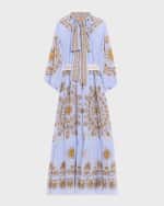 Image 1 of 6: La DoubleJ Athena Placee Embroidered Maxi Dress with Tie Neck