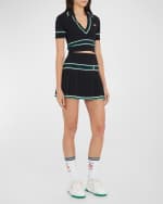 Image 2 of 7: CASABLANCA Striped Short-Sleeve Crop Polo Shirt