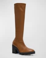 Image 5 of 6: Burberry Stride Leather Lug-Sole Tall Boots
