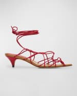 Image 1 of 6: Khaite Arden Strappy Caged Ankle-Tie Sandals