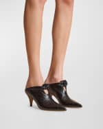 Image 2 of 5: Khaite Rowan Crinkle Leather Bow Mules