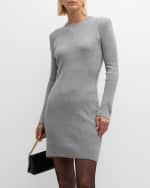 Image 5 of 6: TOM FORD Long-Sleeve Strong-Shoulder Cashmere Rib Mini Dress