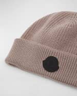 Image 3 of 3: Moncler Wool Ribbed Knit Logo Beanie