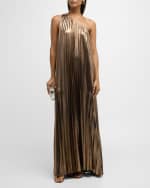 Image 5 of 6: Retrofete Kensley One-Shoulder Metallic Pleated Maxi Dress