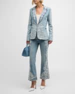 Image 5 of 6: Alice + Olivia Macey Embroidered Denim Blazer